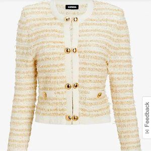 NEW EXPRESS CREAM GOLD METALLIC NOVELTY BUTTON CARDIGAN BLAZER SWEATER JACKET